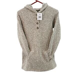 Cabela's Sweater Fleece Pullover WMNS S Beige/Tan Button-Up Hooded Long Sleeve